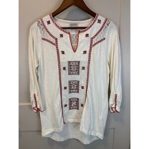 Lucky‎ Brand White Embroidered Crocheted Peasant Prairie Top Size Large Boho